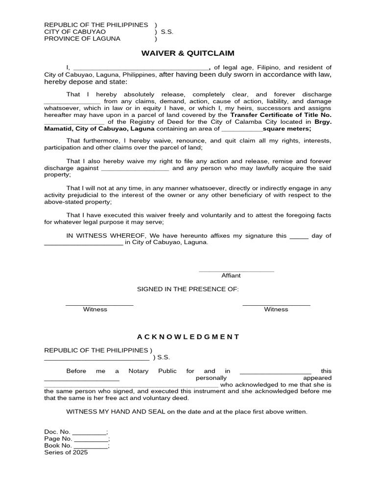 Waiver & Quit Claim Parcel of Land | PDF | Law And Economics ...