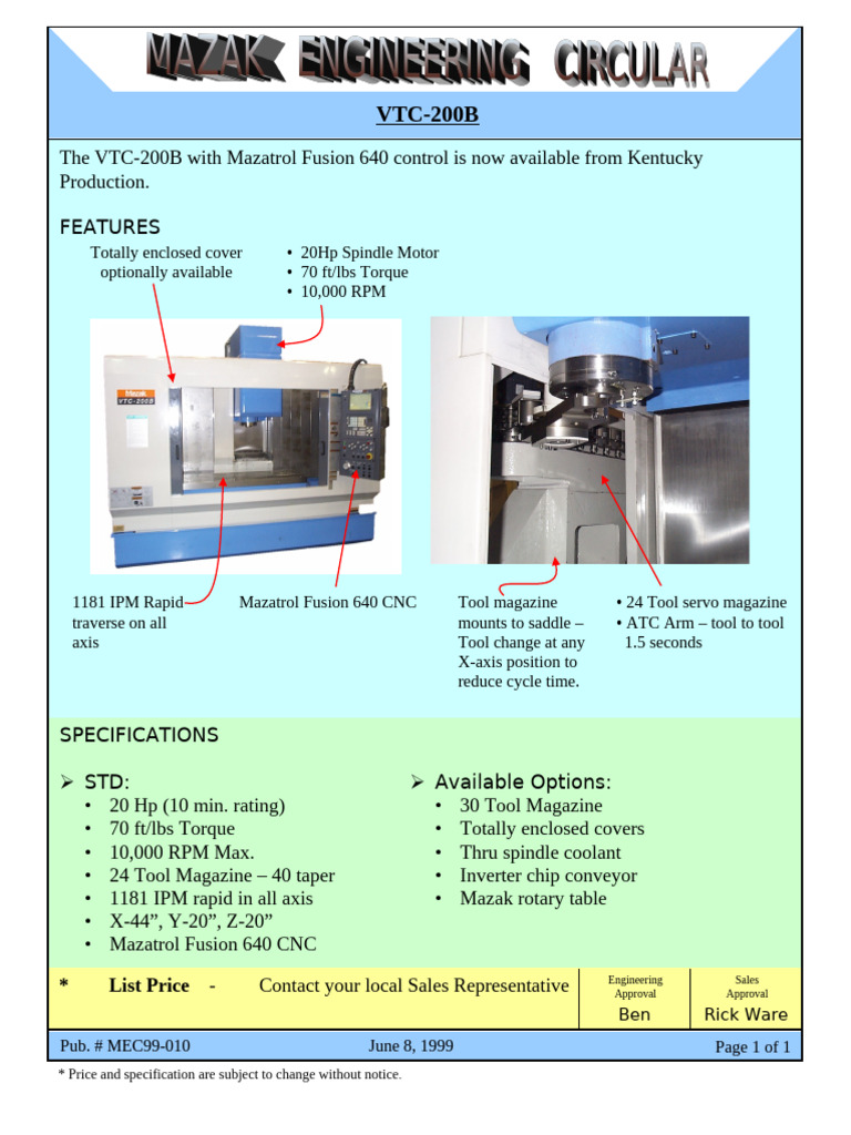 VTC-200B CNC Machine Features & Specs | PDF