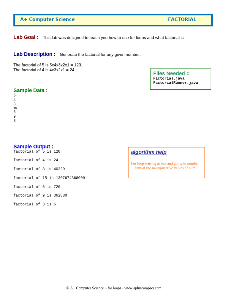 Factorial Calculation Using For Loops | PDF