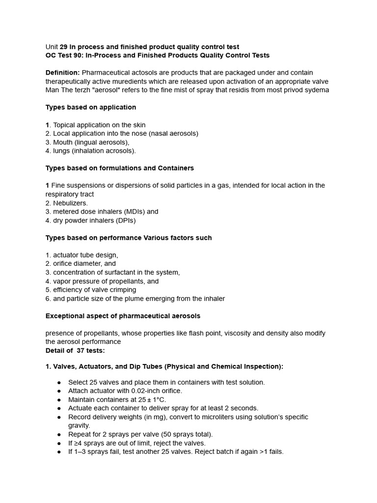Pharmaceutical Aerosol Quality Control Tests | PDF | Aerosol