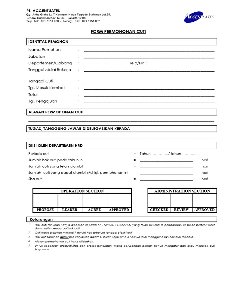 Formulir Permohonan Cuti Karyawan | PDF