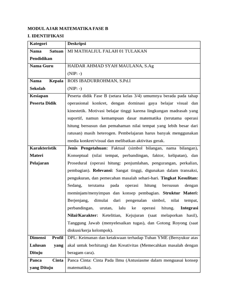 Modul Ajar Matematika Fase B Kelas 3-4 | PDF