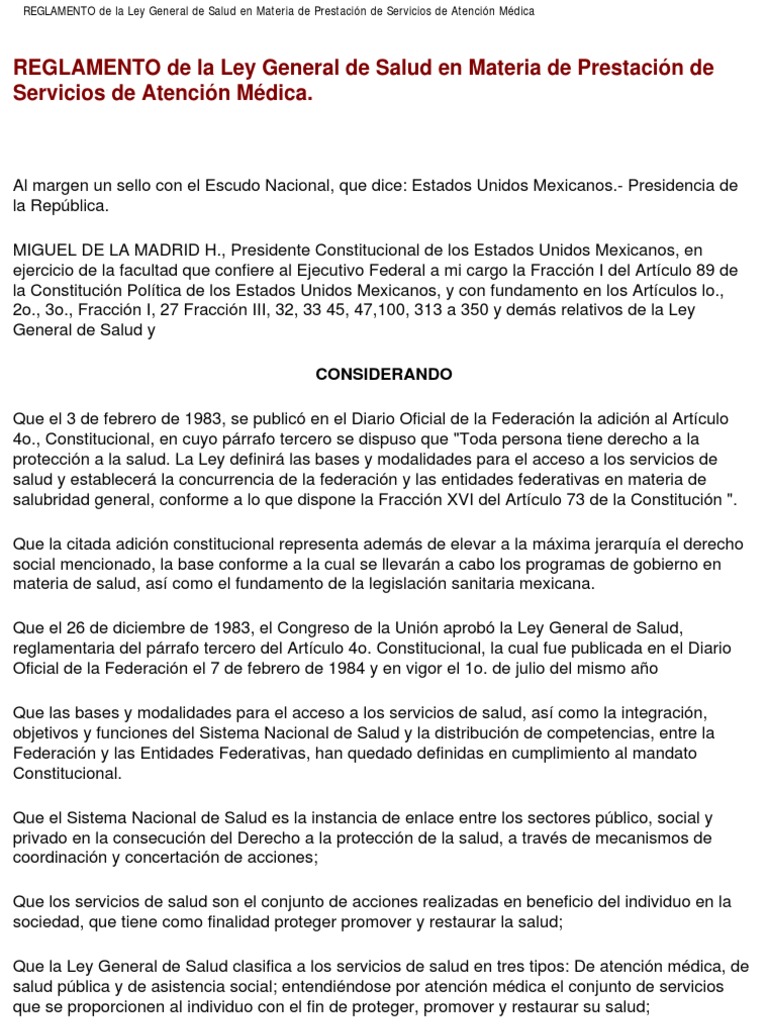 REGLAMENTO de La Ley General de Salud en Materia de Prestación de ...