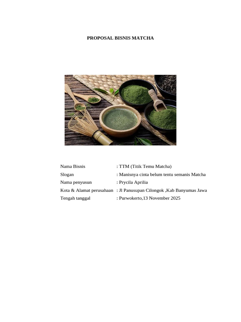 Proposal Bisnis TTM: Kedai Matcha Premium | PDF
