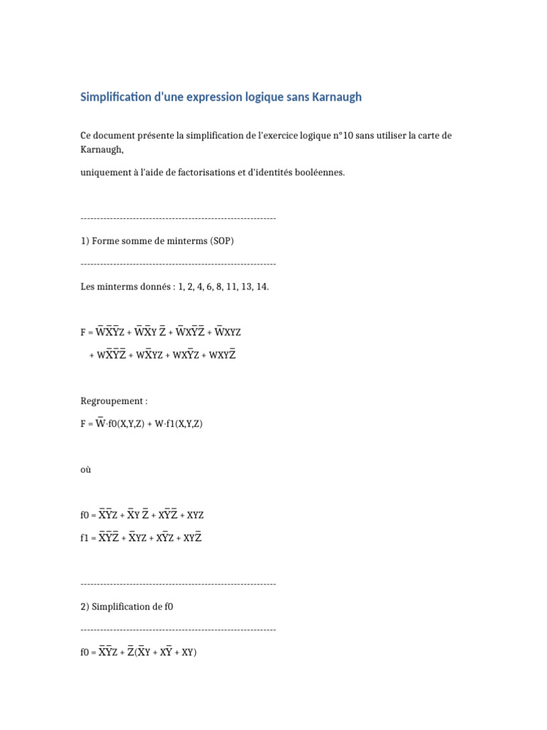 Simplification logique sans Karnaugh | PDF