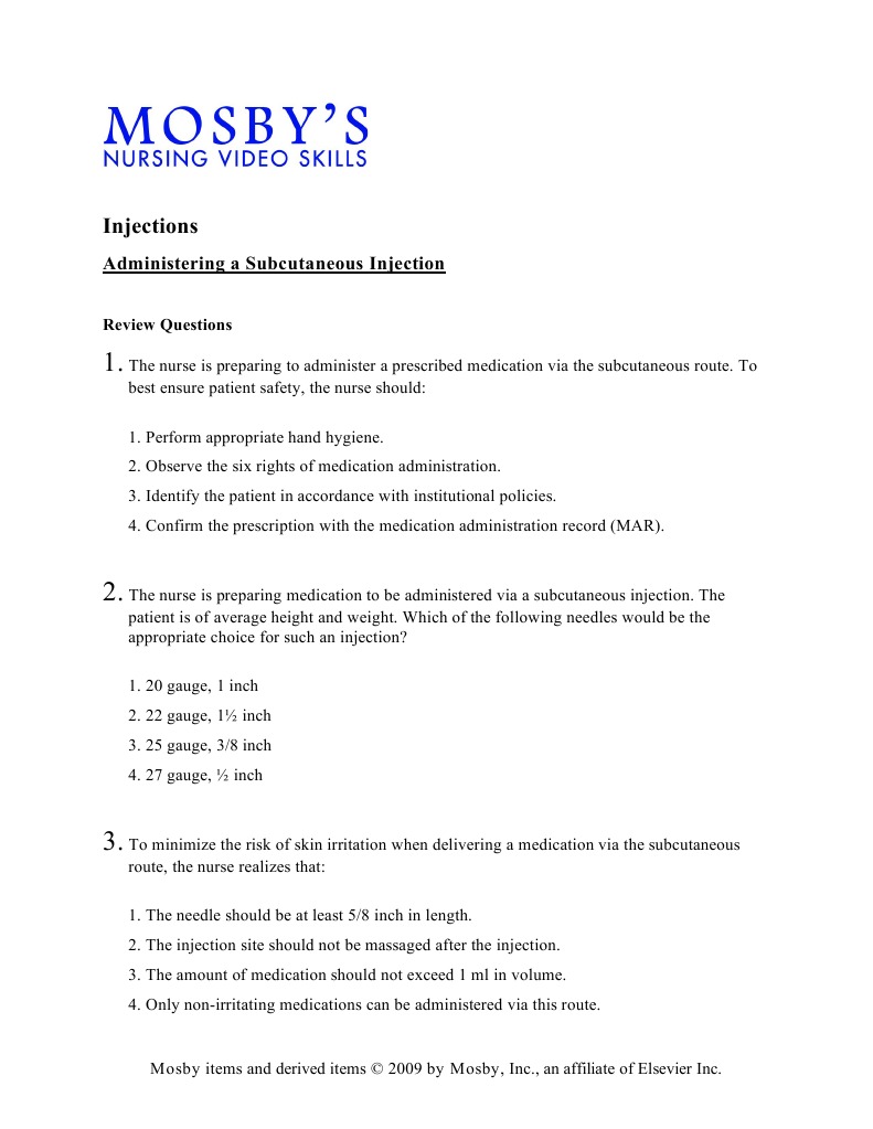 Subcutaneous Injection Guidelines for Nurses | PDF | Wellness | Science ...