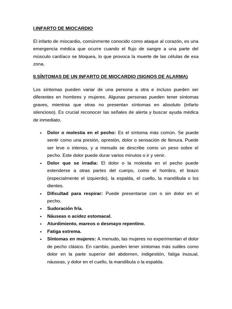 Infarto de Miocardio: Síntomas y Cuidados | PDF | Infarto de miocardio ...