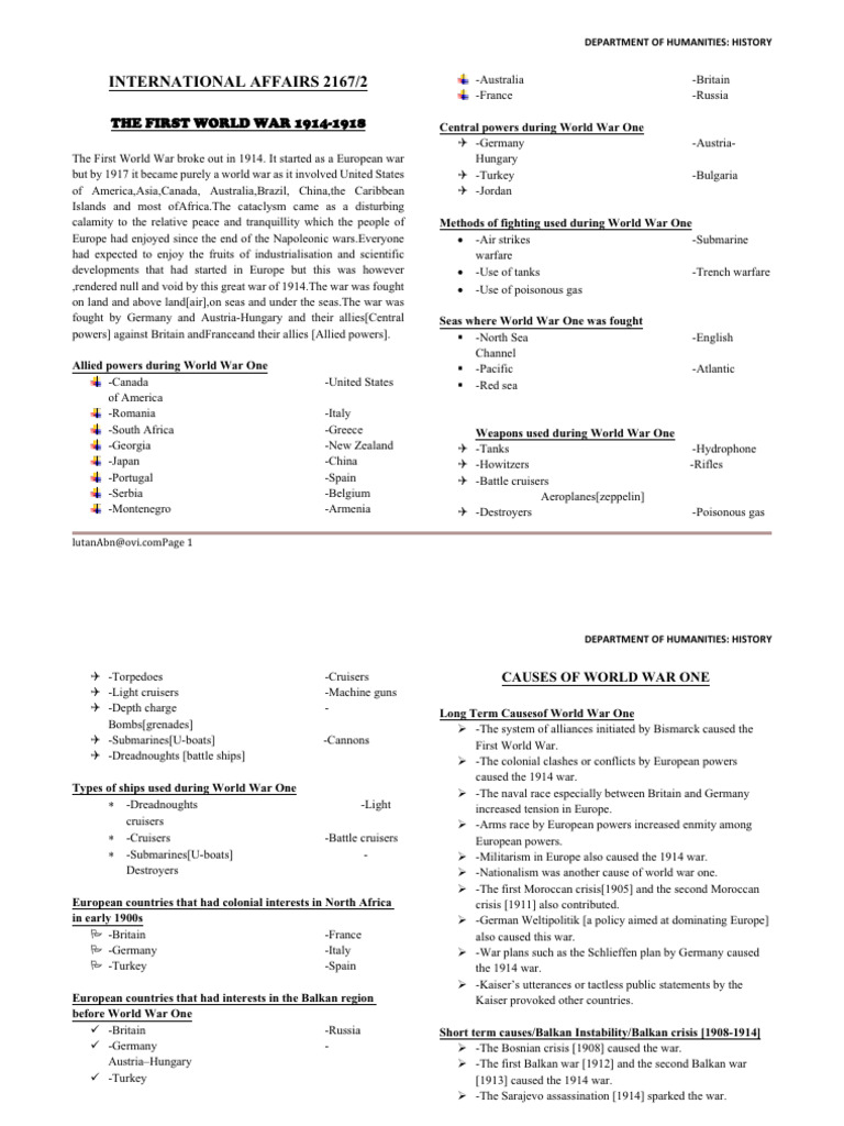 Causes and Overview of World War I | PDF | German Empire | Austria Hungary