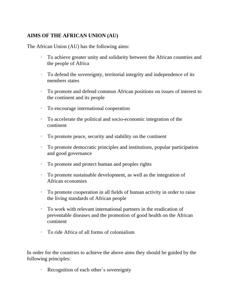 Aims of the African Union (AU) | PDF