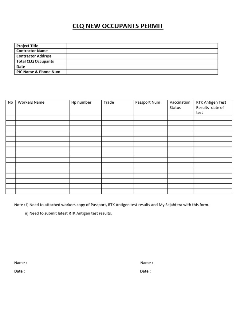 CLQ New Occupants Permit | PDF
