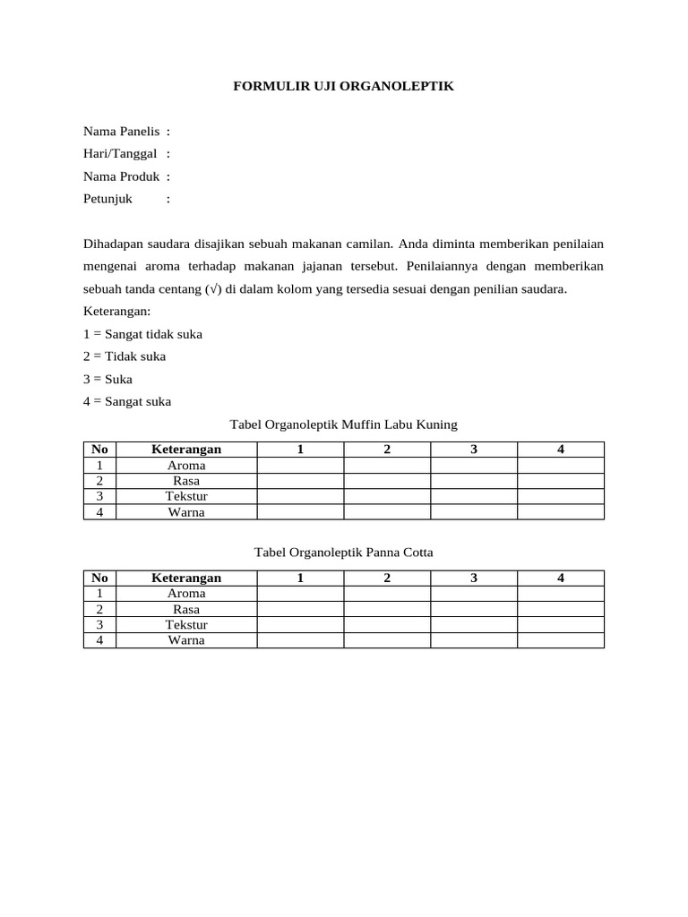 Formulir Uji Organoleptik | PDF