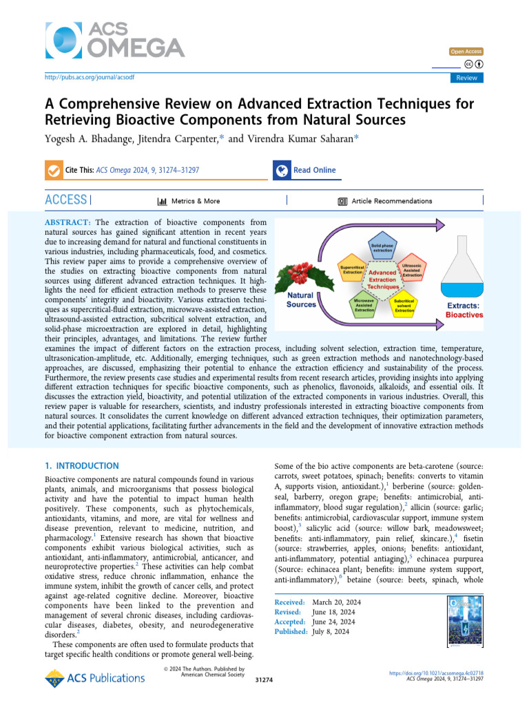 Advanced Techniques for Bioactive Extraction | PDF | Supercritical ...