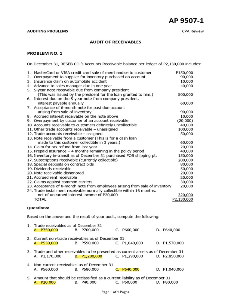 Auditing Receivables: CPA Review Guide | PDF | Bad Debt | Debits And ...