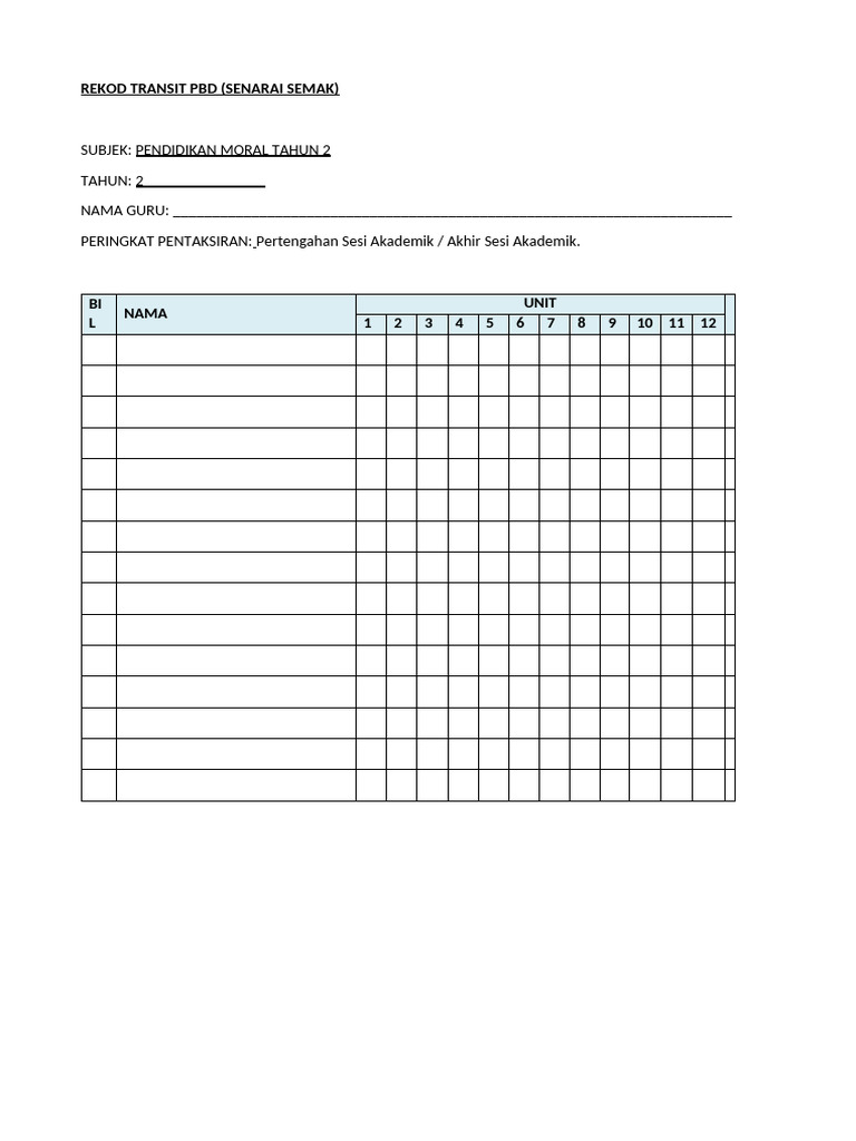 Rekod Transit PBD P.MRL THN 2 (Senarai Semak) | PDF