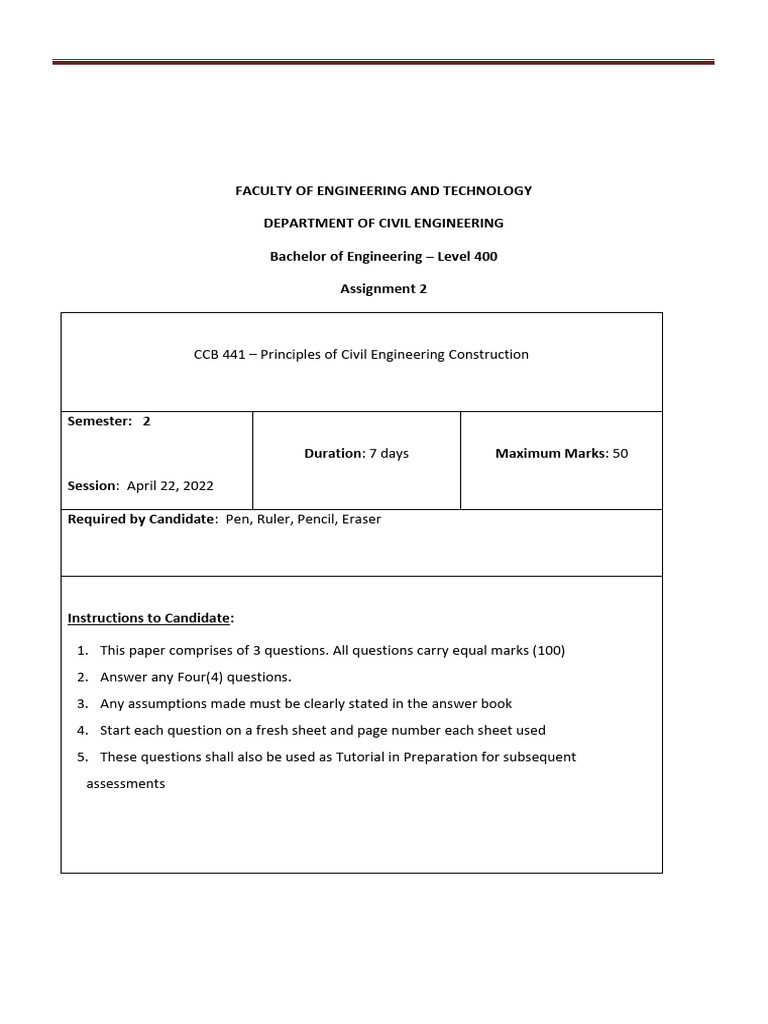 Civil Engineering Construction Assignment | PDF | Concrete | Scaffolding