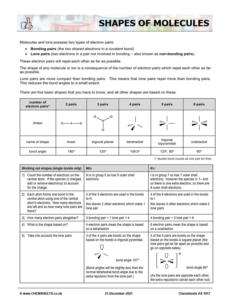 Molecular Shapes and Bond Angles Guide | PDF | Chemical Bond ...