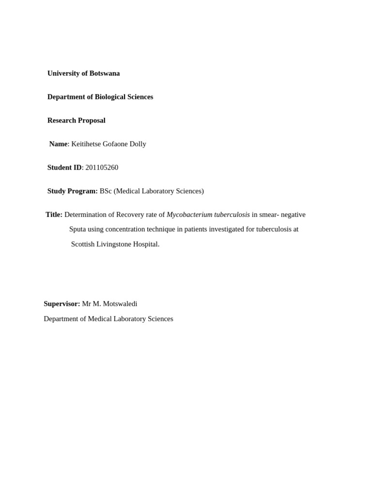 Research Proposal Basco 2011 | PDF | Tuberculosis | Mycobacterium