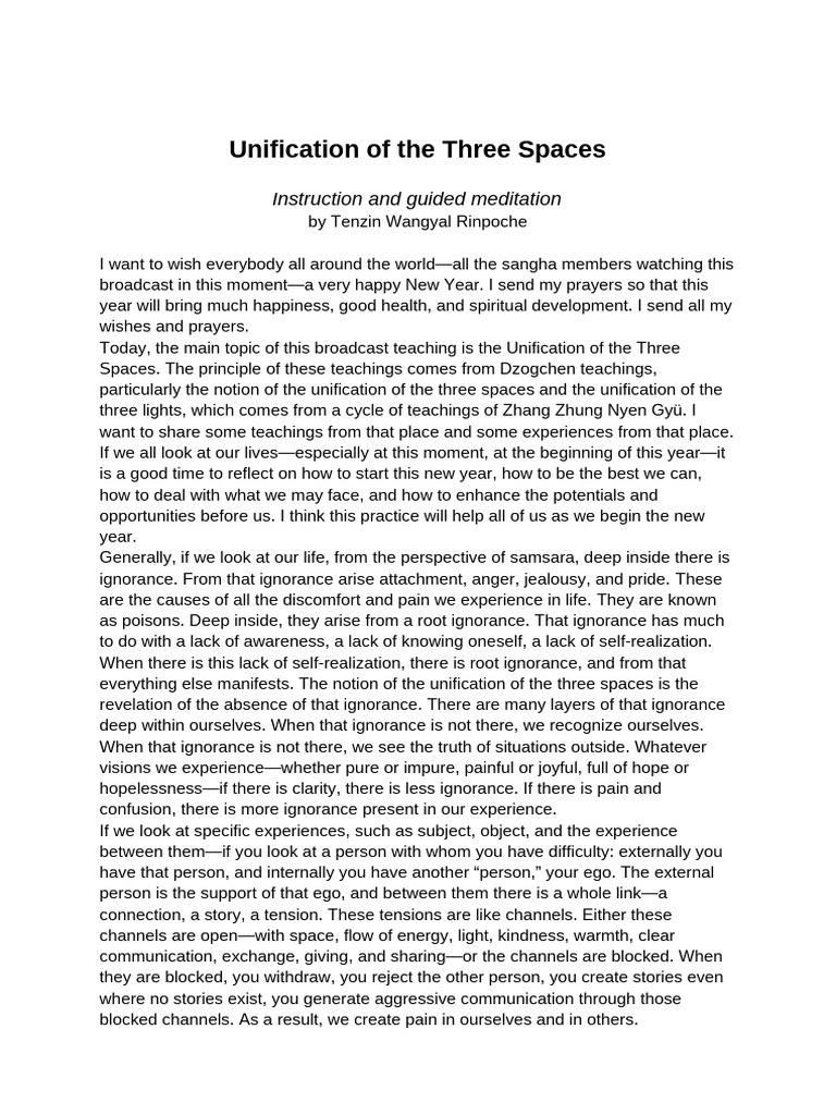 Unifying the Three Spaces: A Meditation Guide | PDF | Feeling | Experience