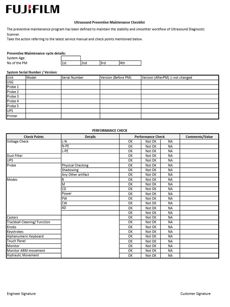 Ultrasound Preventive Maintenance Checklist | PDF | Computer ...