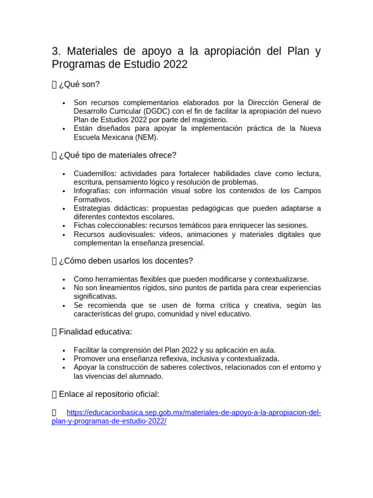 Materiales de Apoyo Plan Estudio 2022 | PDF