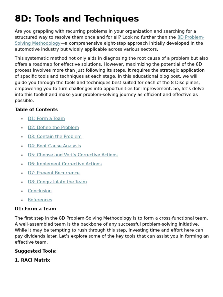 8D Problem-Solving Techniques Guide | PDF | Methodology