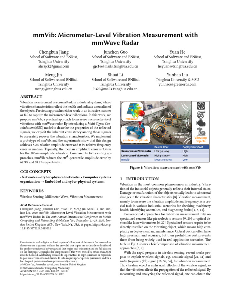 Micrometer Vibration Measurement with mmWave | PDF | Radar | Extremely ...