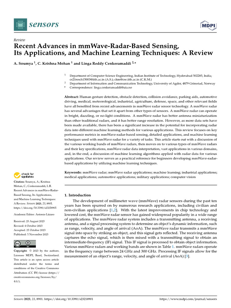 Sensors 23 08901 | PDF | Radar | Extremely High Frequency
