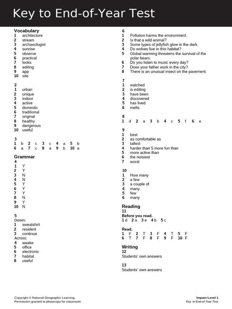 Impact Level 1 Test Key and Vocabulary | PDF | Earth Sciences | Nature