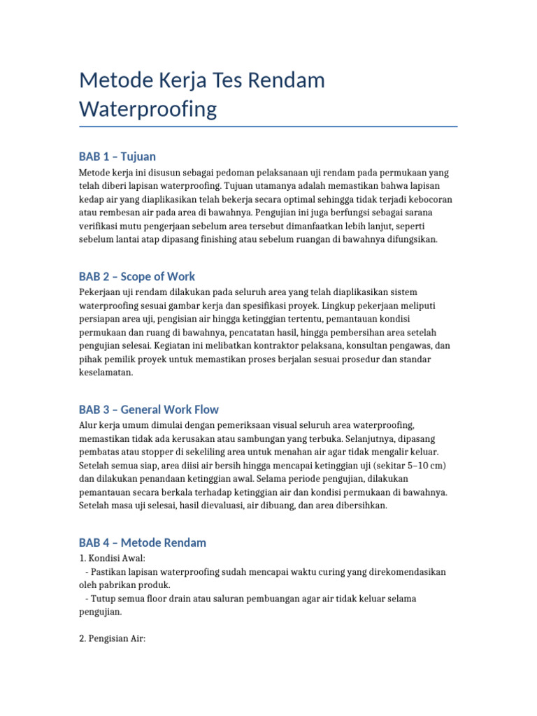 Panduan Uji Rendam Waterproofing | PDF
