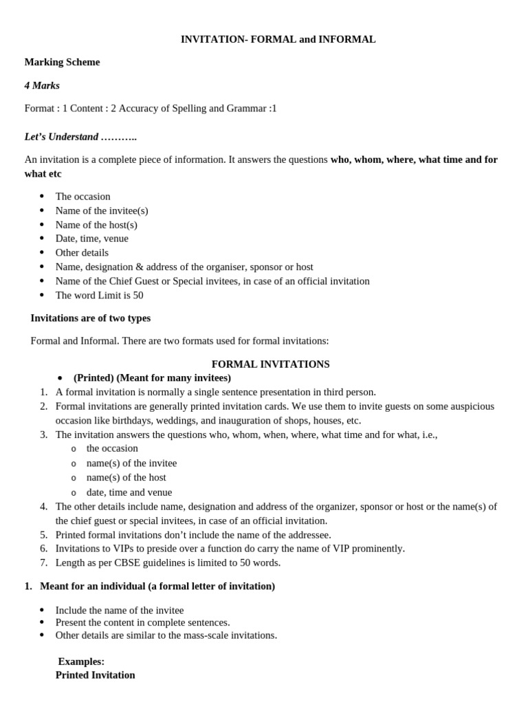 Invitation Writing Guide: Formal & Informal | PDF