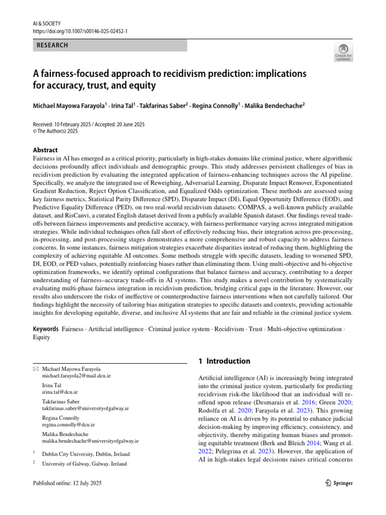 A Fairness Focused Approach To Recidivism Prediction Implications For ...