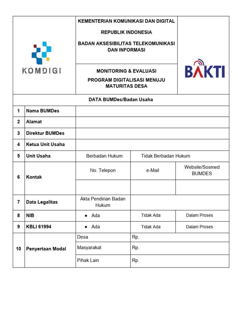 Form Monev Program Bakti Internet Mandiri | PDF