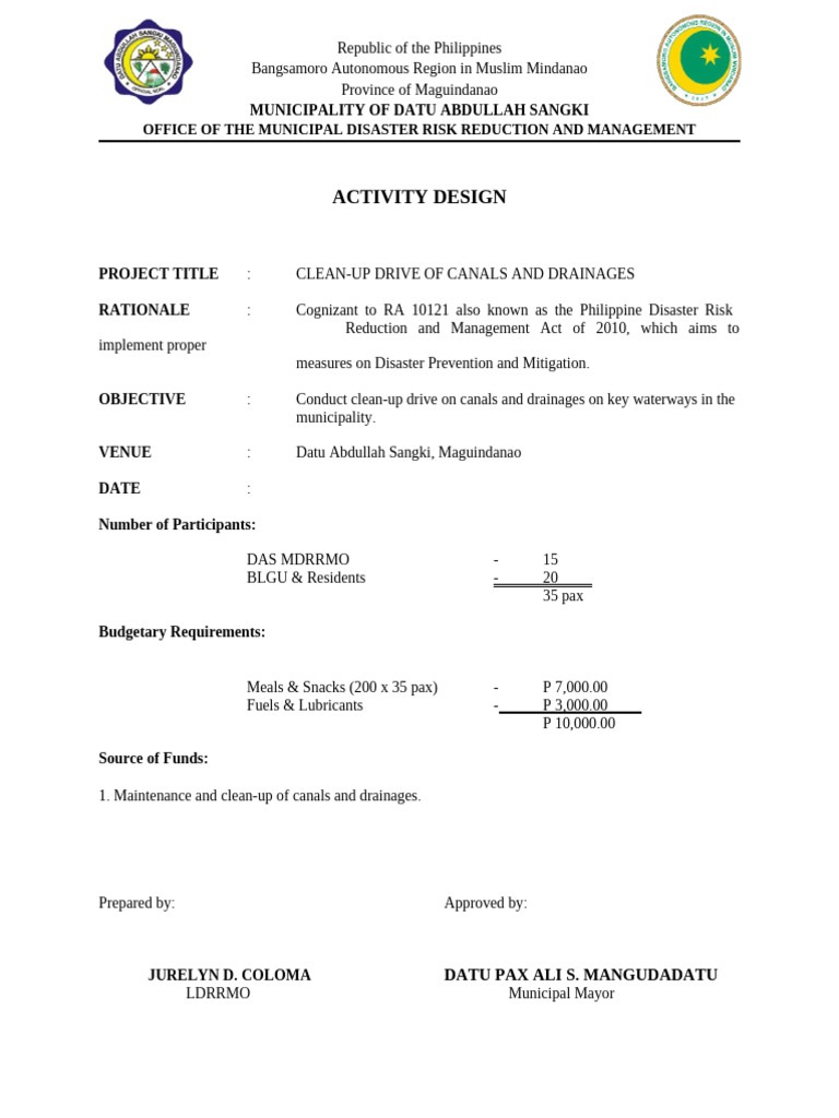 Activity Design Clean-Up Drive | PDF
