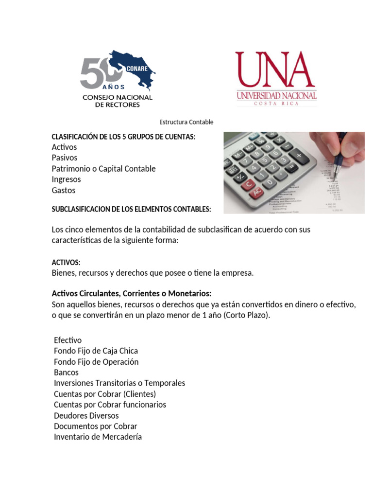 Clasificación de Cuentas Contables | PDF | Contabilidad | Capital ...