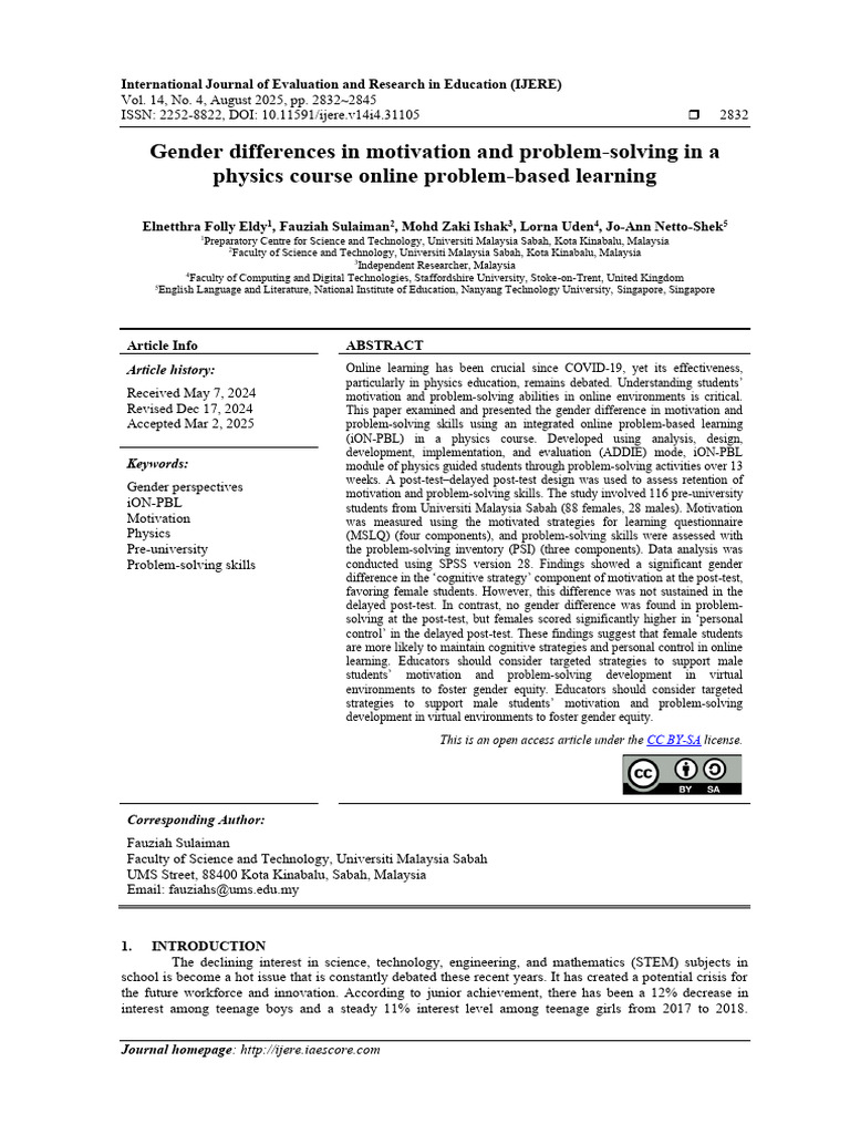 Gender Differences in Motivation and Problem-Solving in A Physics ...