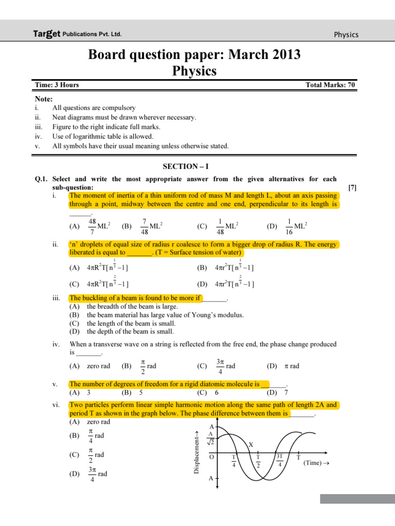 March 2013 Physics Board Exam Paper | PDF | Rotation Around A Fixed ...