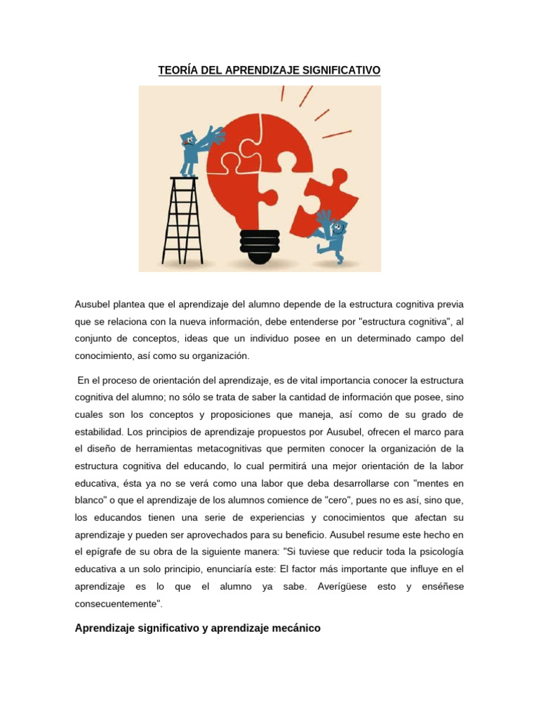 Aprendizaje Significativo según Ausubel | PDF | Aprendizaje | Cognición