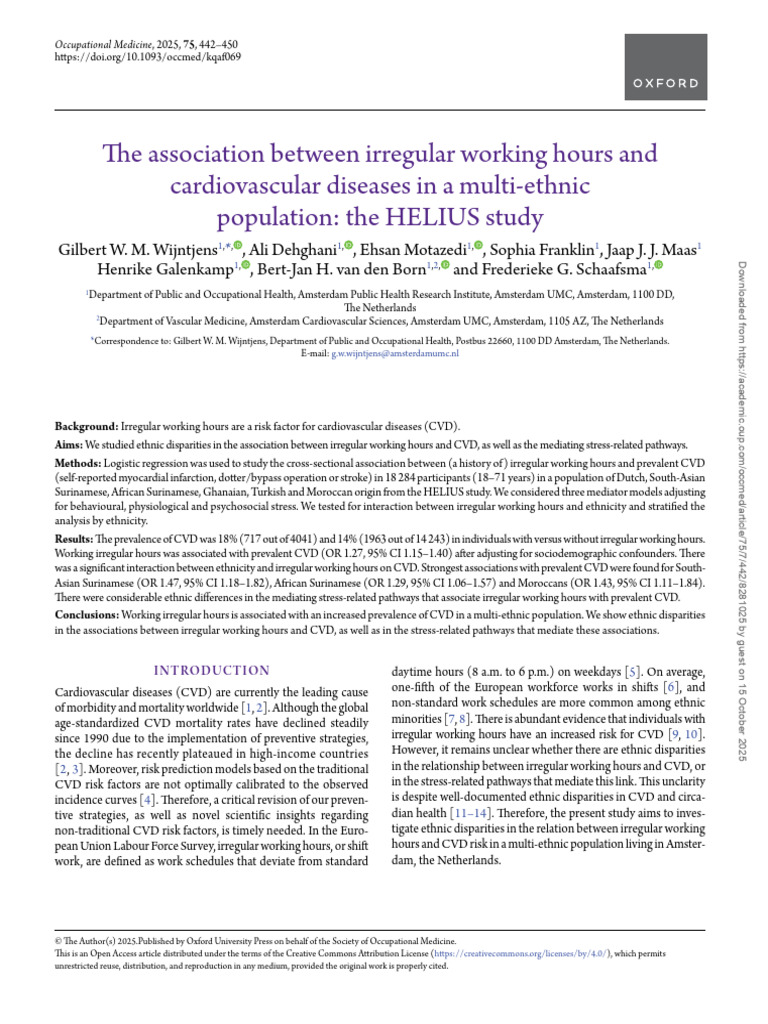 Irregular Hours and CVD in Diverse Populations | PDF | Cardiovascular ...