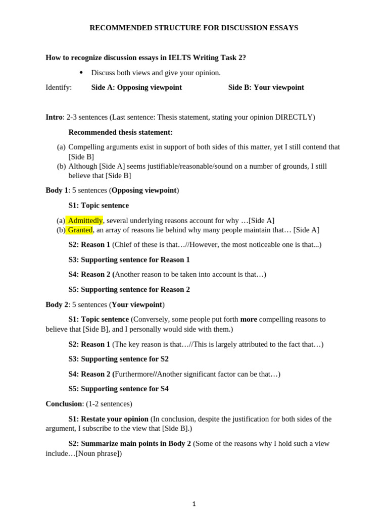 Discussion Essay Structure Recommended For Band 7 | PDF | Reason