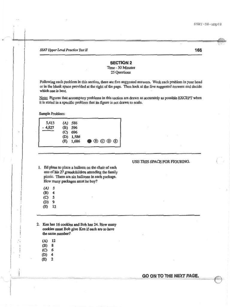 SSATUL PT Math SSAT-SS-UPP02 | PDF