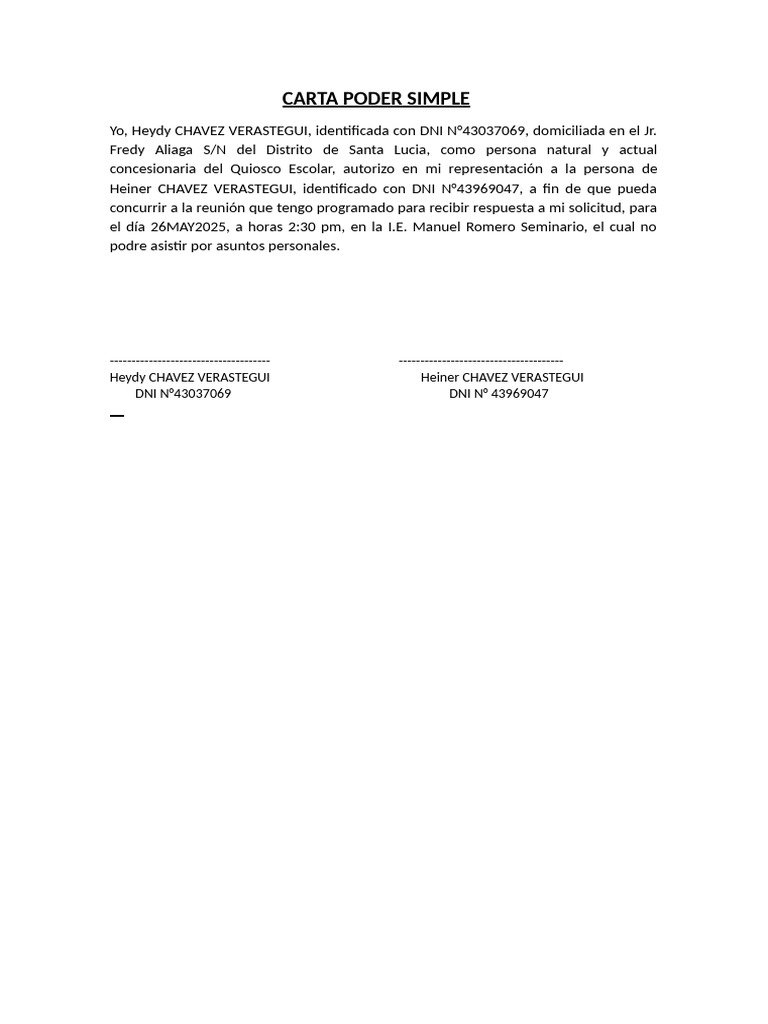 Carta Poder Simple para Reunión | PDF