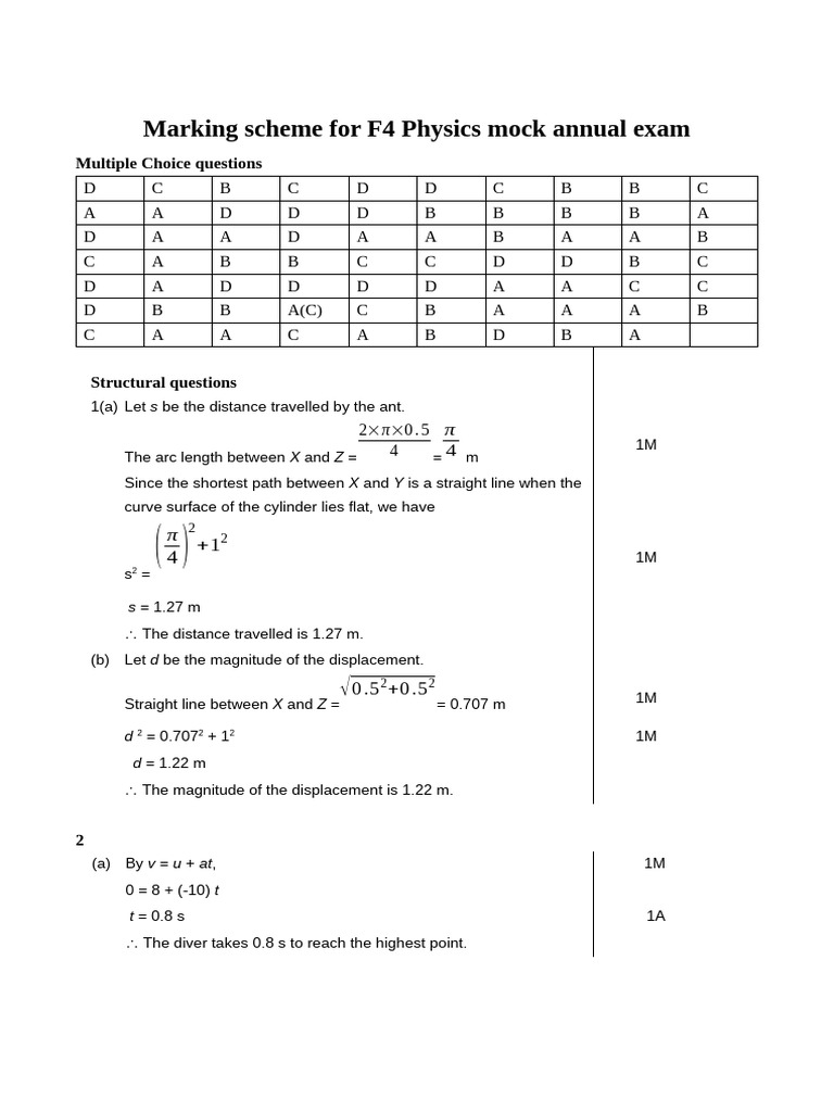 F4 Physics Mock Exam Marking Scheme | PDF | Wavelength | Light