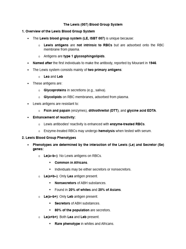 Overview of the Lewis Blood Group System | PDF | Blood Type | Blood