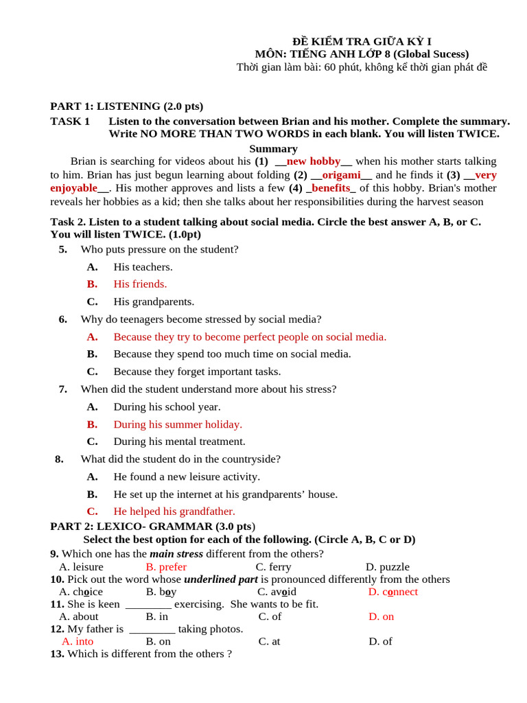 English Test for 8th Grade Students | PDF