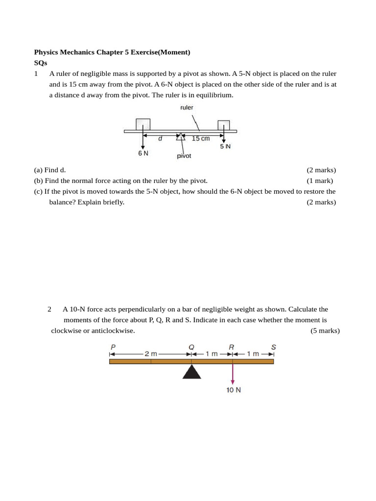 Physics Mechanics: Moments and Equilibrium Exercises | PDF | Force ...