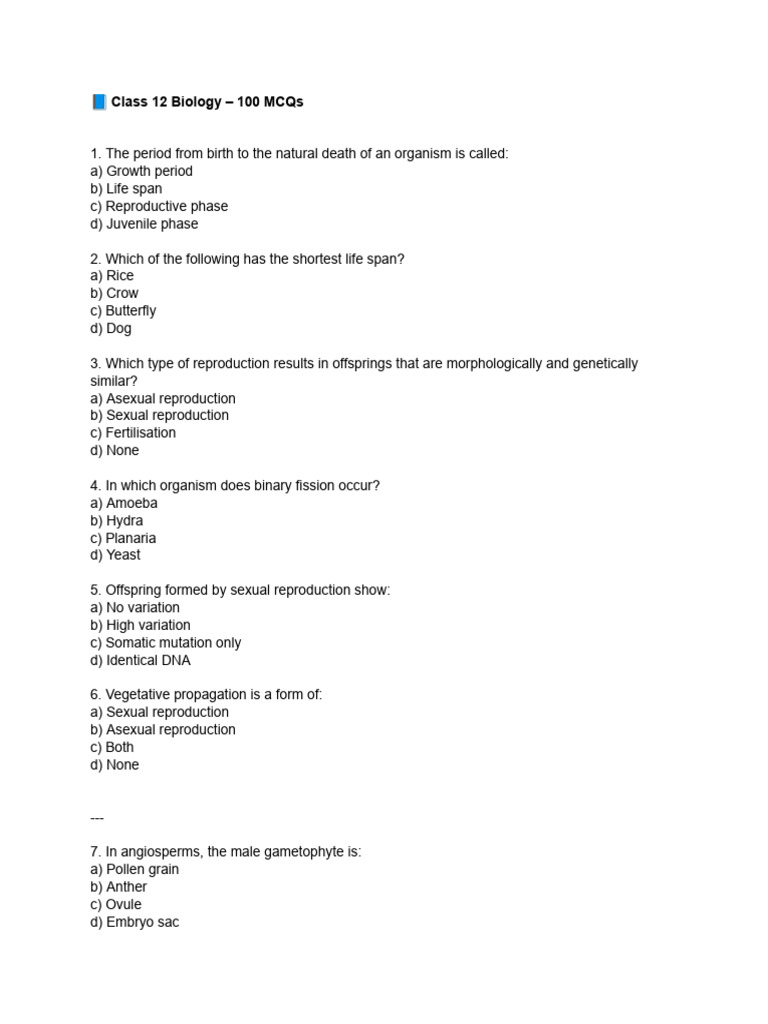 Class 12 Biology MCQs for Exam Prep | PDF | Messenger Rna | Menstrual Cycle