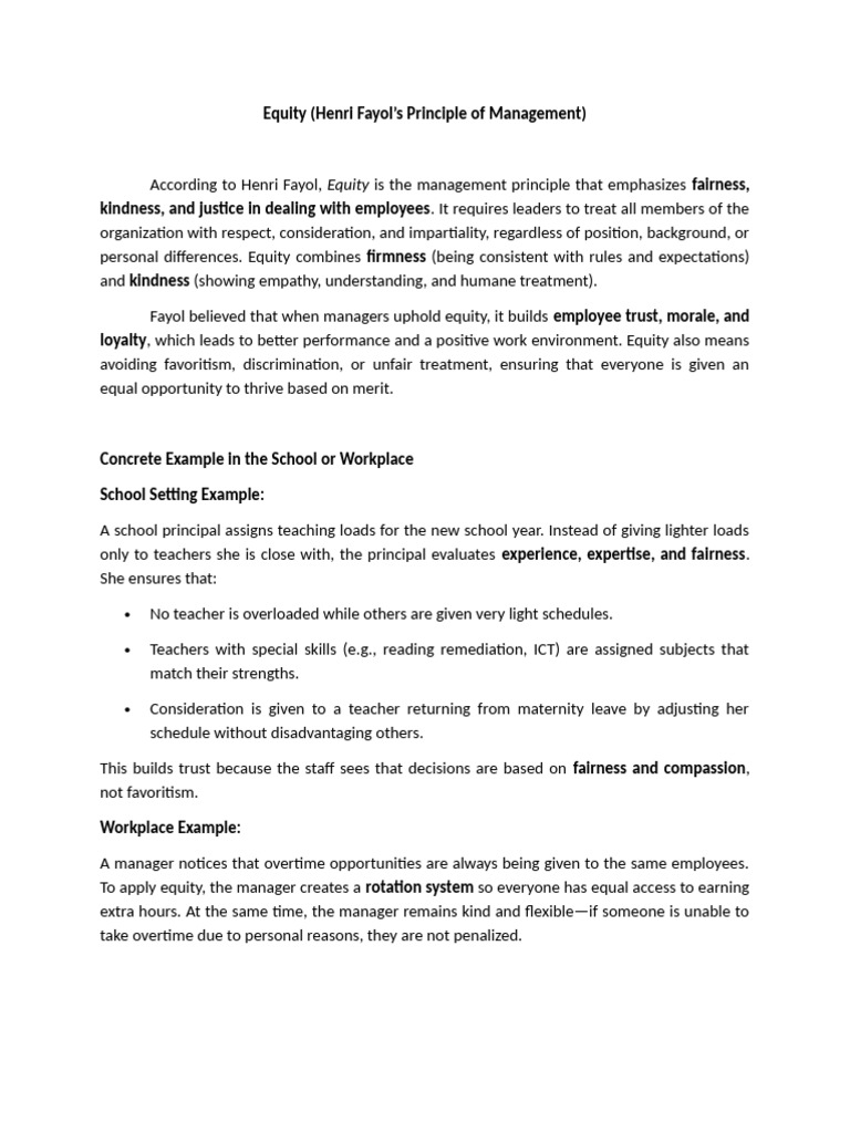 Fayol's Principle of Equity in Management | PDF
