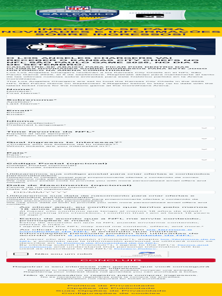 NFL Brasil | PDF | Privacidade de informações | Ligas de futebol americano