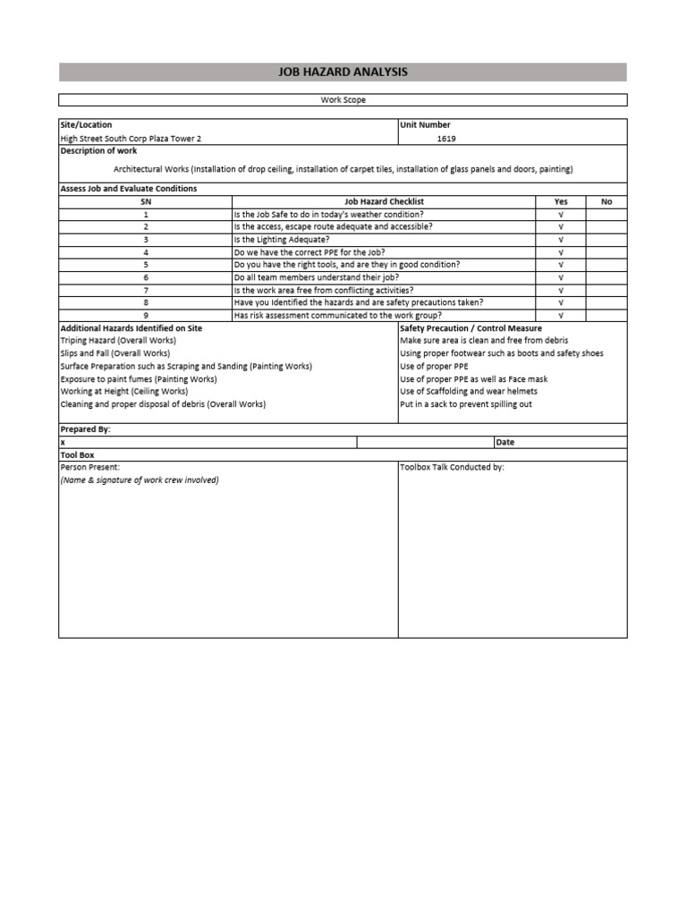 Job Hazard Analysis Template | PDF | Personal Protective Equipment ...