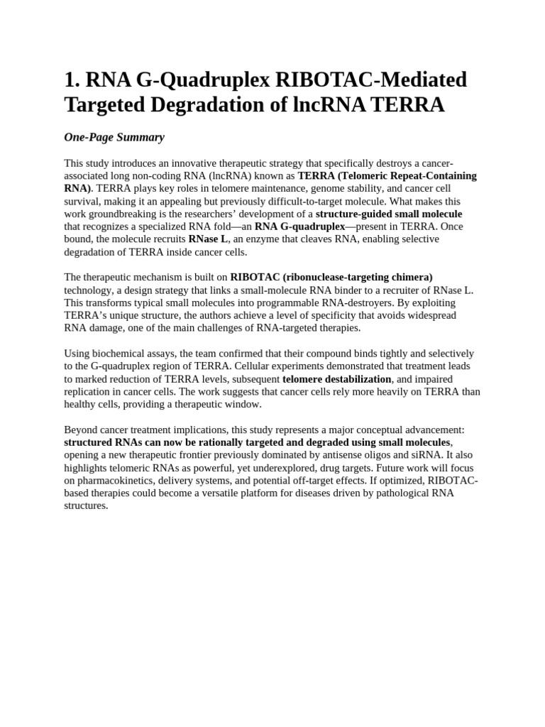 Rna G-Quadruplex Ribotac-Mediated Targeted Degradation of Lncrna Terra ...